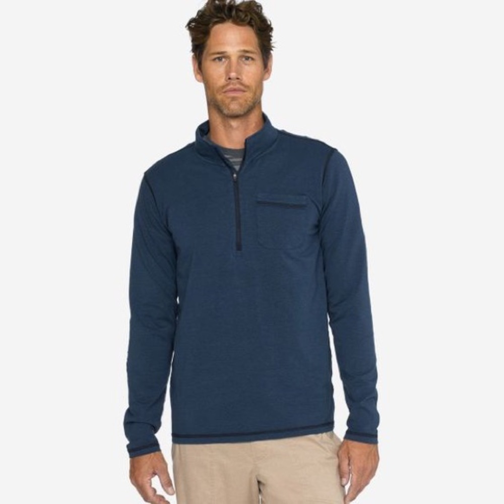 PrAna Guthrie Blue 1/4 Zip Pocket Pullover Lightweight Sweater